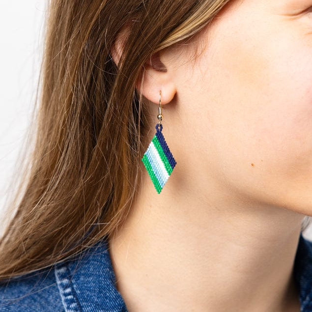 Zelda Angled Stripe Diamond Earrings Green + Light Blue Drop