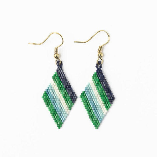 Zelda Angled Stripe Diamond Earrings Green + Light Blue Drop