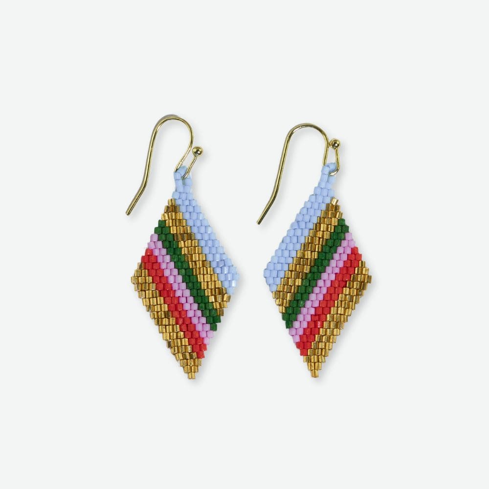 Zelda Angled Stripe Diamond Earrings Pink And Olive Stripe Earrings