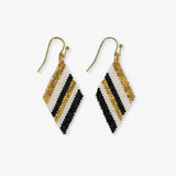 Zelda Diagonal Stripes Beaded Diamond Drop Earrings Black DROP