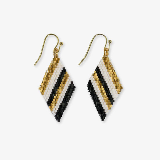 Zelda Diagonal Stripes Beaded Diamond Drop Earrings Black DROP