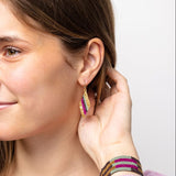 Zelda Diagonal Stripes Beaded Diamond Drop Earrings Magenta and Gold Drop