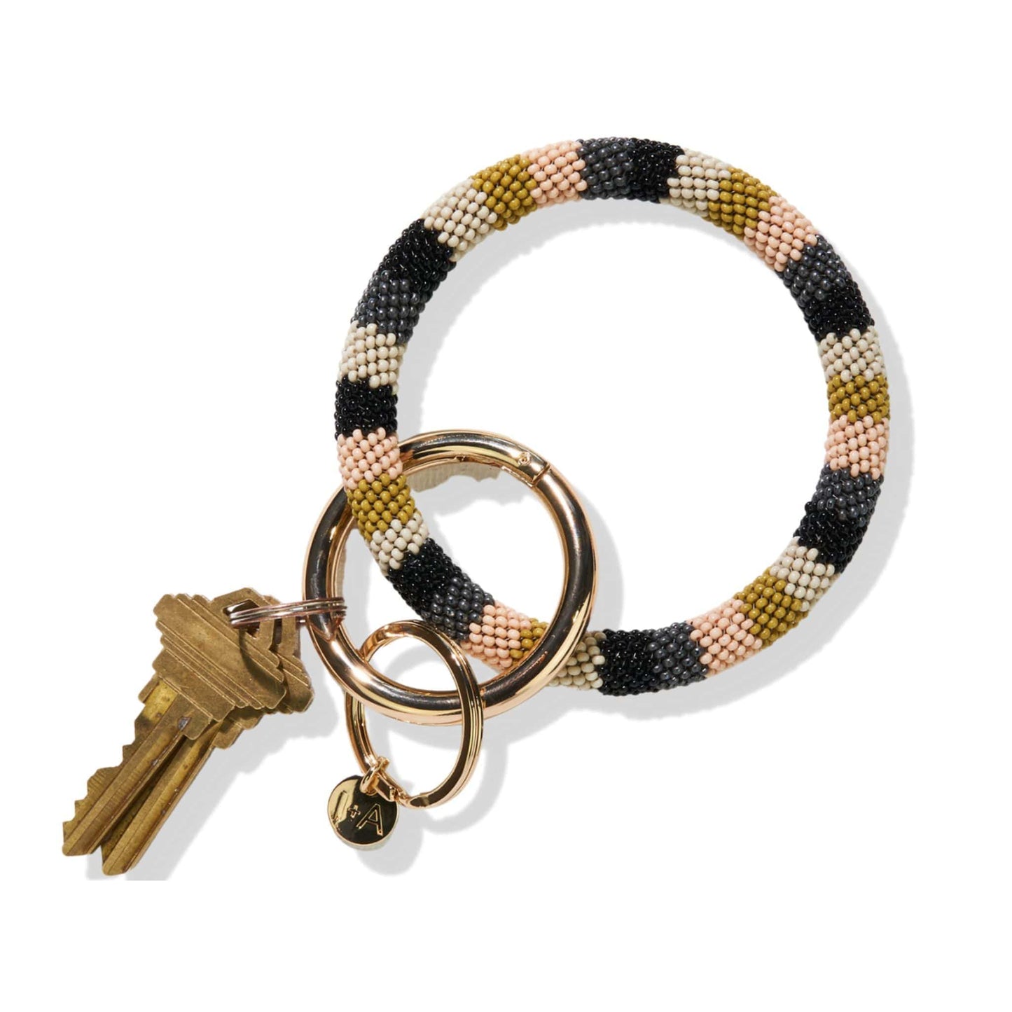 Grey Pink Citron Stripe Seed Bead Key Ring key rings + bag accessories
