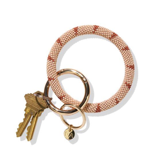 Load image into Gallery viewer, Pink Rust Stripe Seed Bead Key Ring Key Rings
