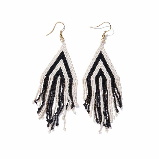 Black And Ivory Stripe Fringe Earrings earring