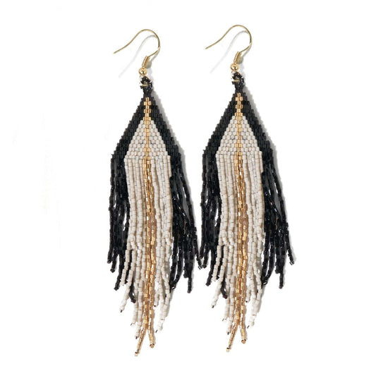Black Ivory Gold Luxe Stripe Fringe Earrings earrings