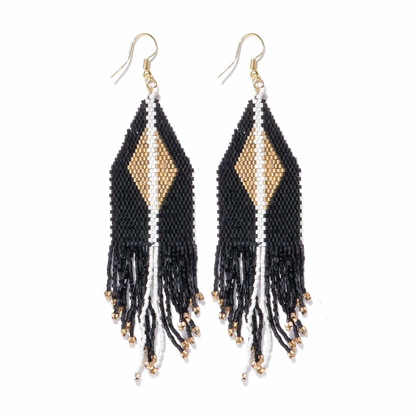 Black With Gold Luxe Diamond With Fringe Earrings earring