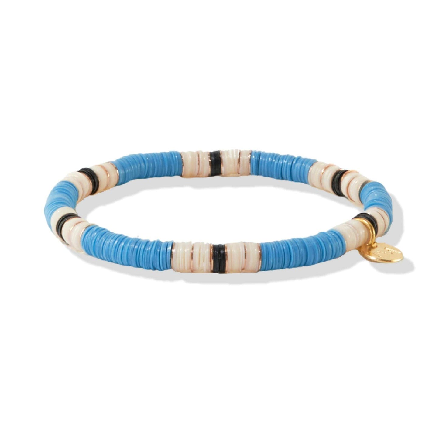 Blue Ivory Stripe Color Block Sequin Stretch Bracelet bracelet