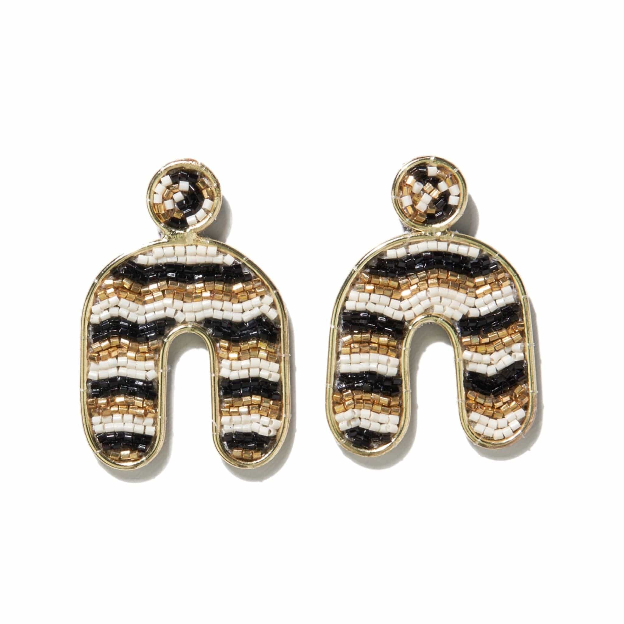 Black Ivory Brass Frame With Rainbow Beaded Post Earringss Earrings