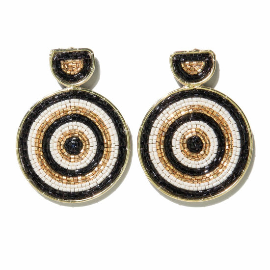 Load image into Gallery viewer, Black Ivory Striped Circle Earringss Earrings
