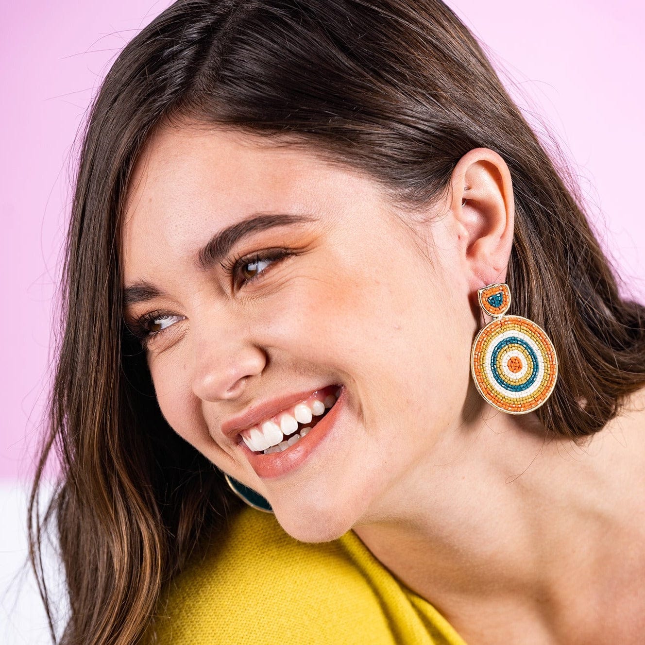 Load image into Gallery viewer, Rust Citron Striped Circle Earringss Earrings
