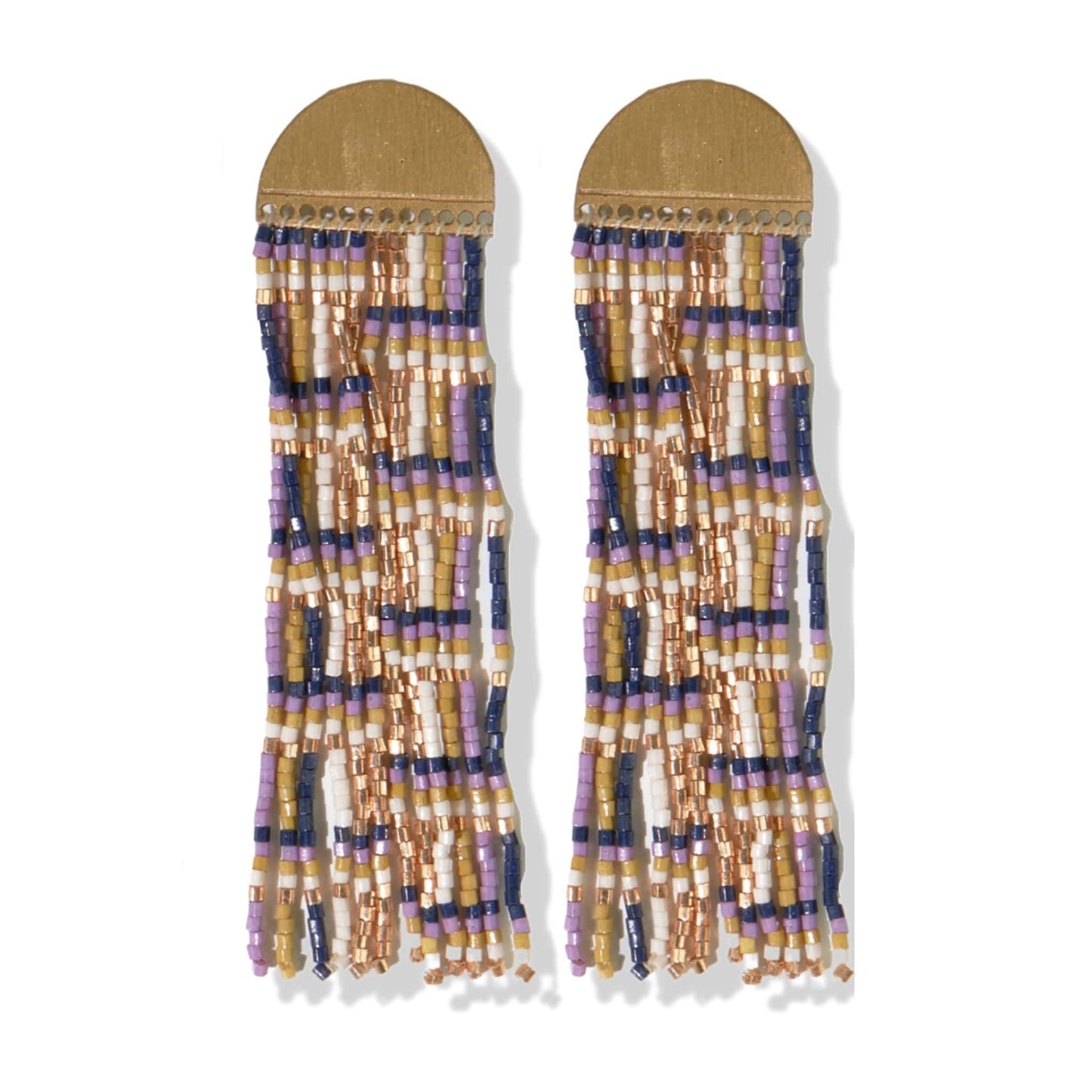 Lilac Fringe Beads Brass Half Circle Post Earrings earrings