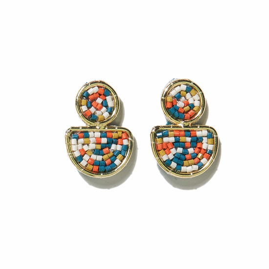 Citron Rust Confetti Beads Brass Half Circle Post Earringss Earrings