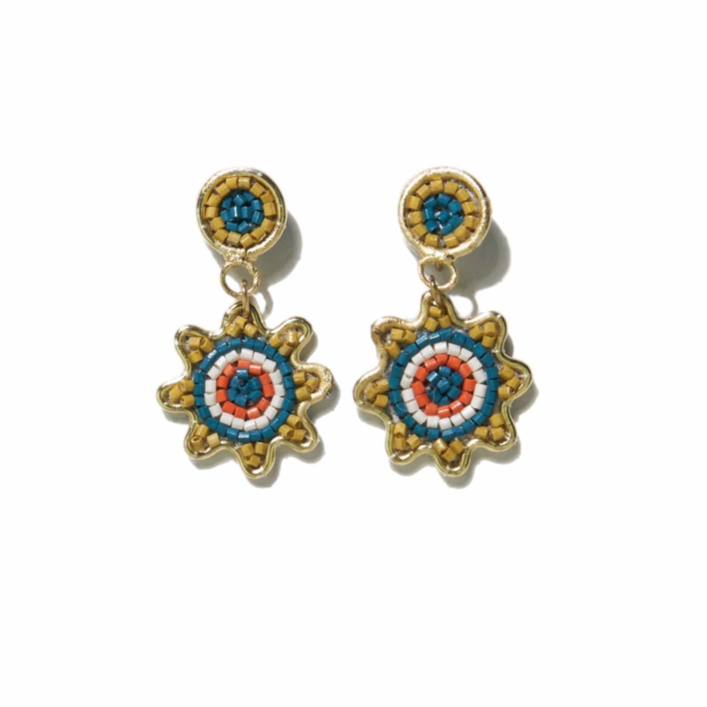 Load image into Gallery viewer, Citron Rust Small Dot And Flower Brass Beaded Earringss Earrings
