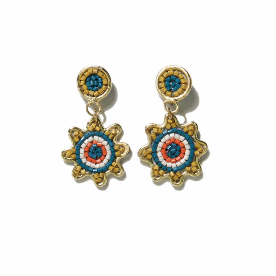 Load image into Gallery viewer, Citron Rust Small Dot And Flower Brass Beaded Earringss Earrings
