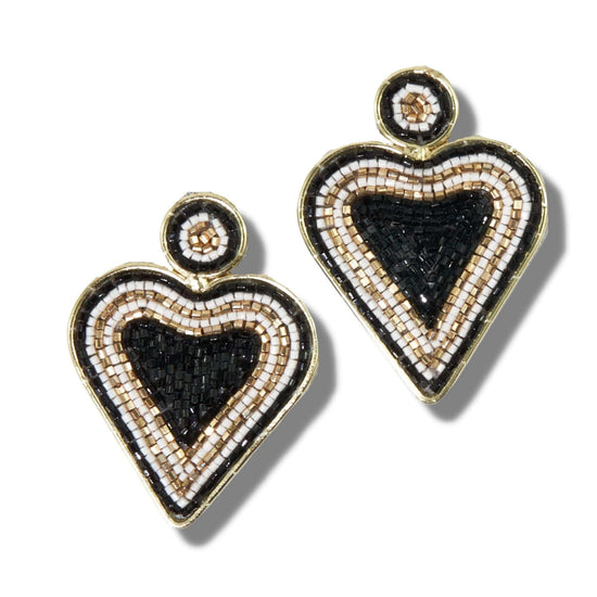 Black Beads Brass Heart Frame Post Earrings earrings