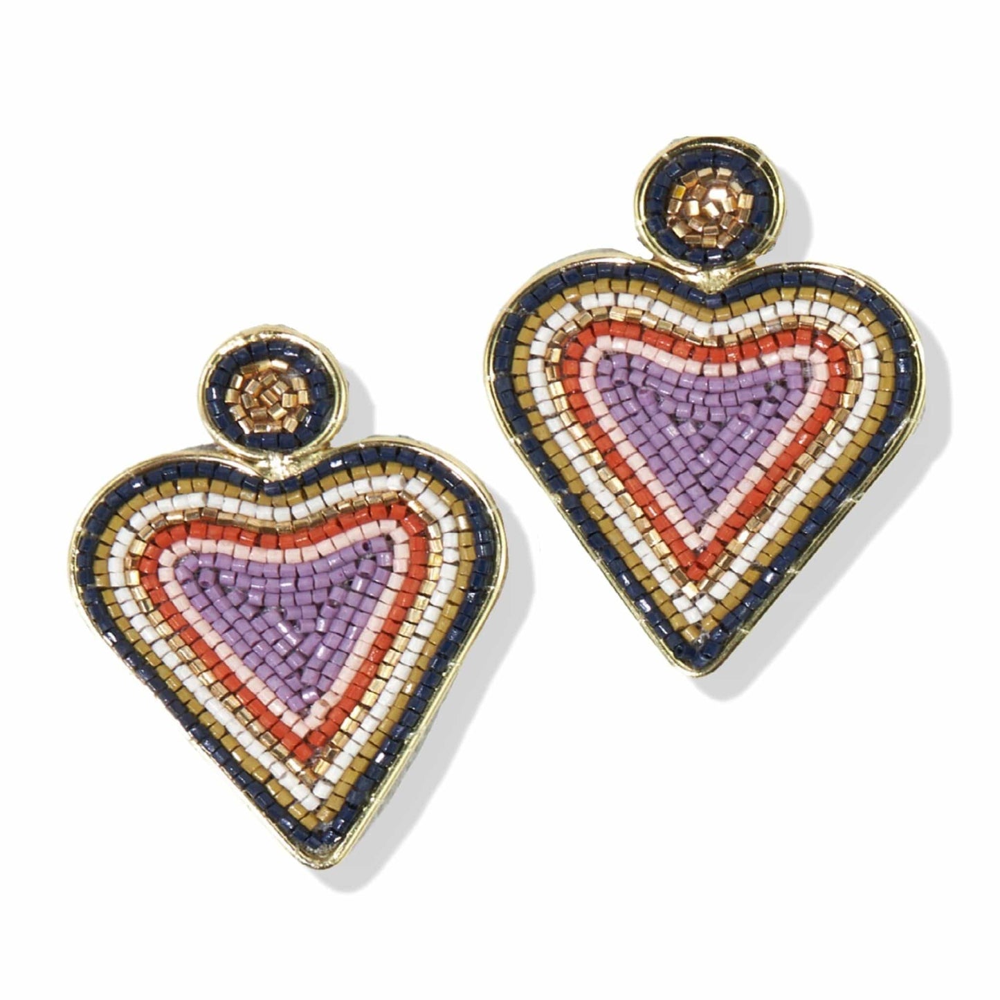 Load image into Gallery viewer, Lilac Beads Brass Heart Frame Post Earrings earrings
