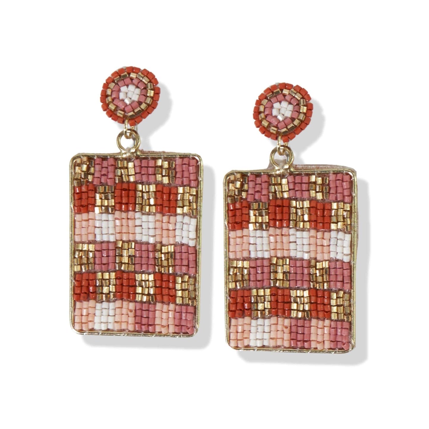 Load image into Gallery viewer, Blush Beads Dangle Check Rectangle Post Earrings earrings
