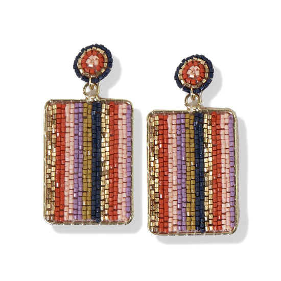 Lilac Beads Dangle Stripe Rectangle Post Earrings earrings