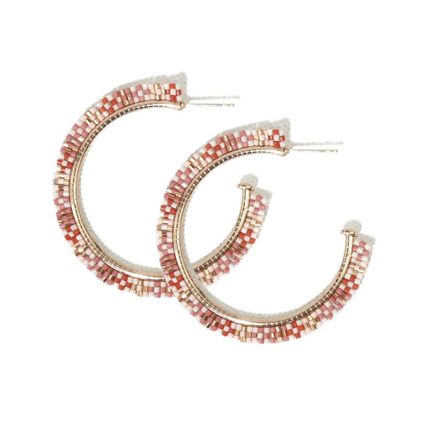 Load image into Gallery viewer, Blush Check Beads Hoop Earringss earrings

