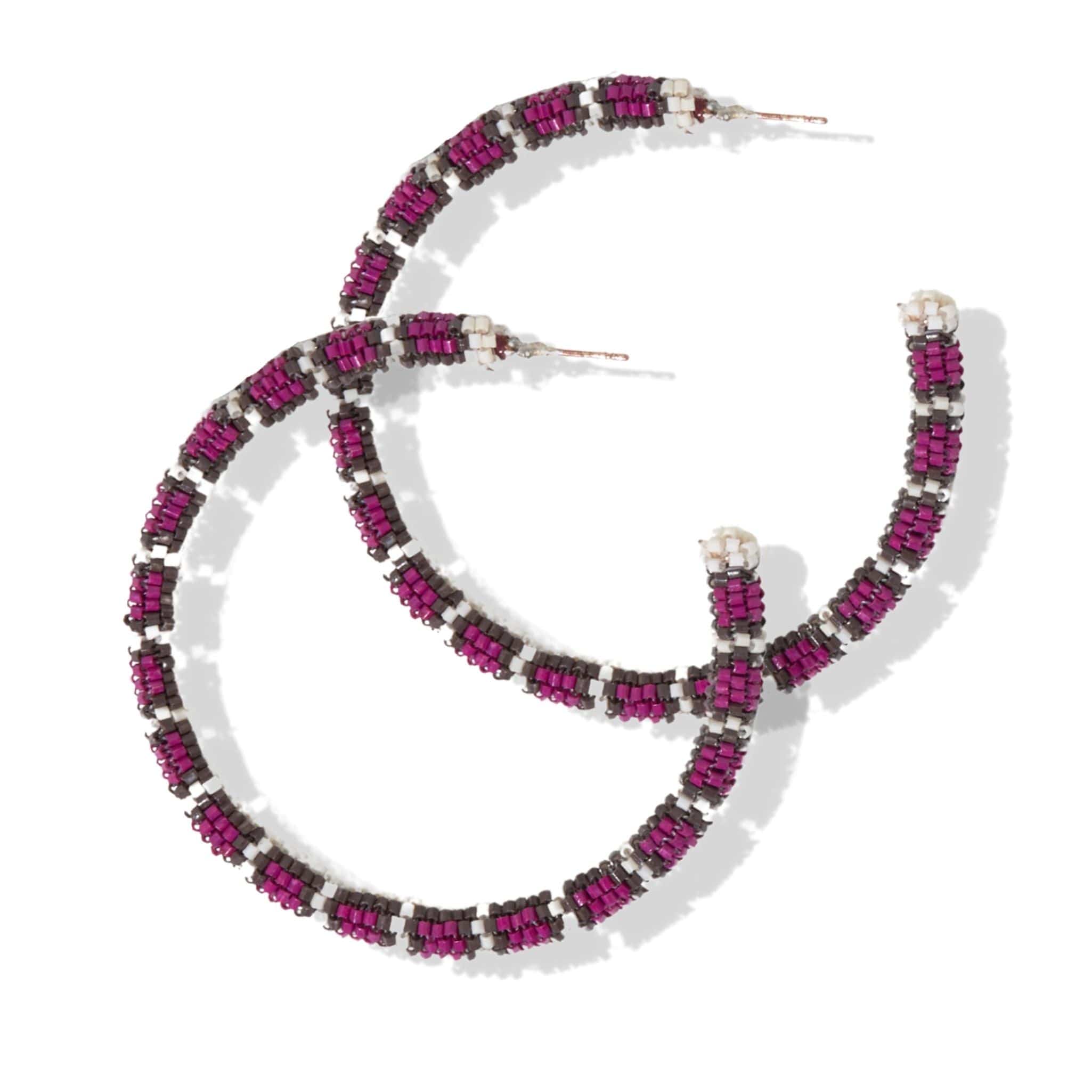 Magenta Beads Large Hoop Earrings earrings