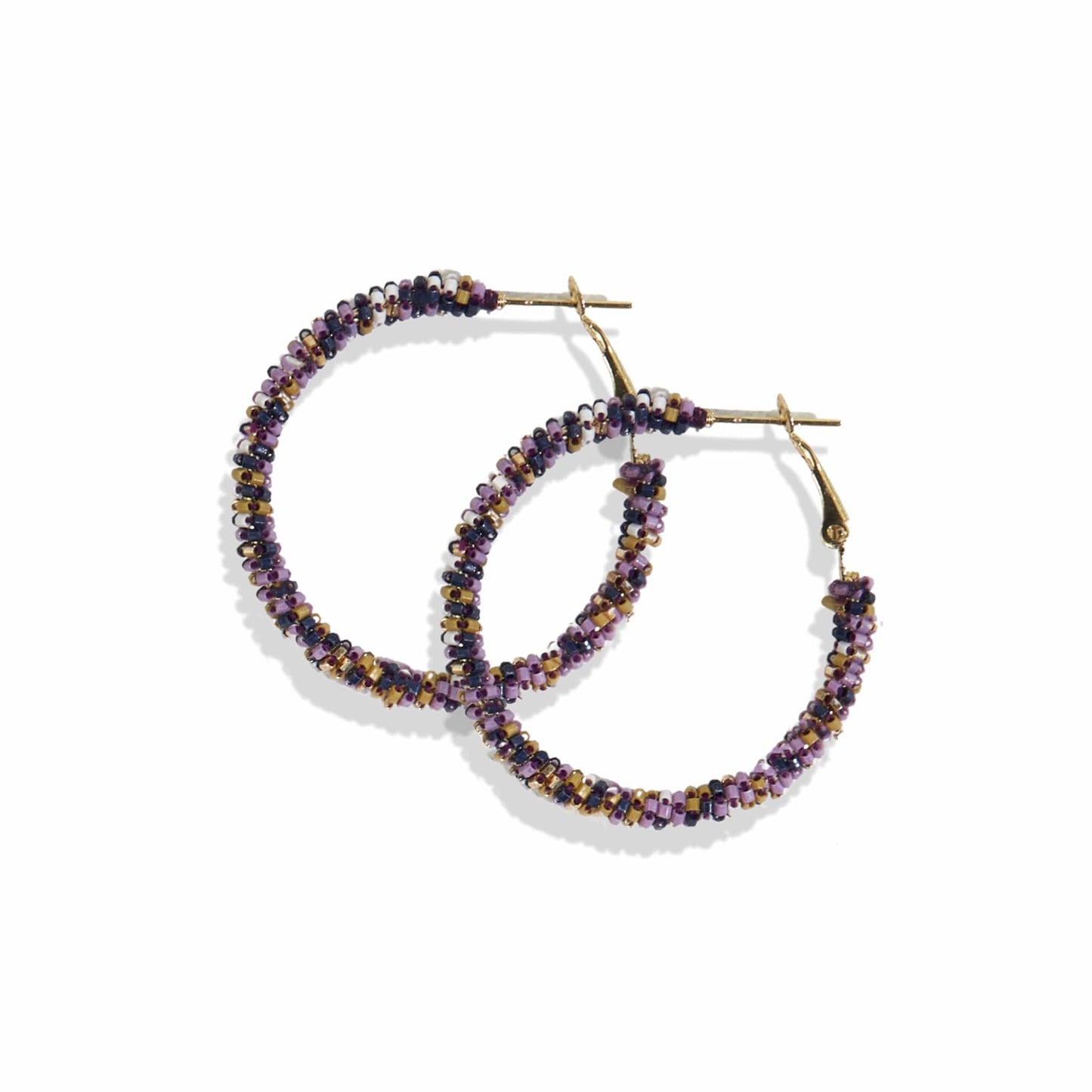 Load image into Gallery viewer, Lilac Confetti Beads Small Hoop Lever Back Earrings earrings
