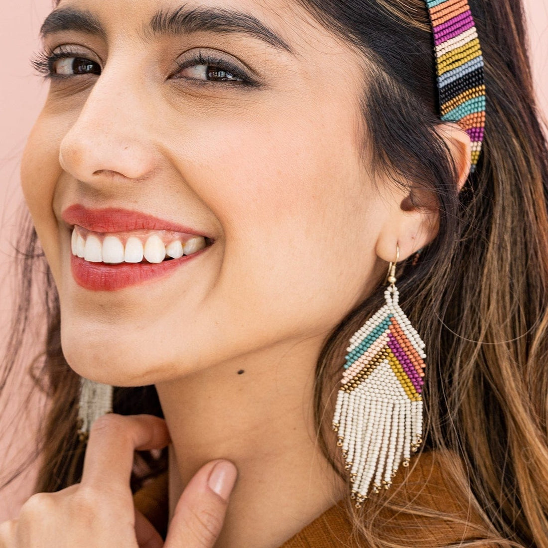Elise Chevron Beaded Fringe Earrings Muted Rainbow – INK+ALLOY, LLC