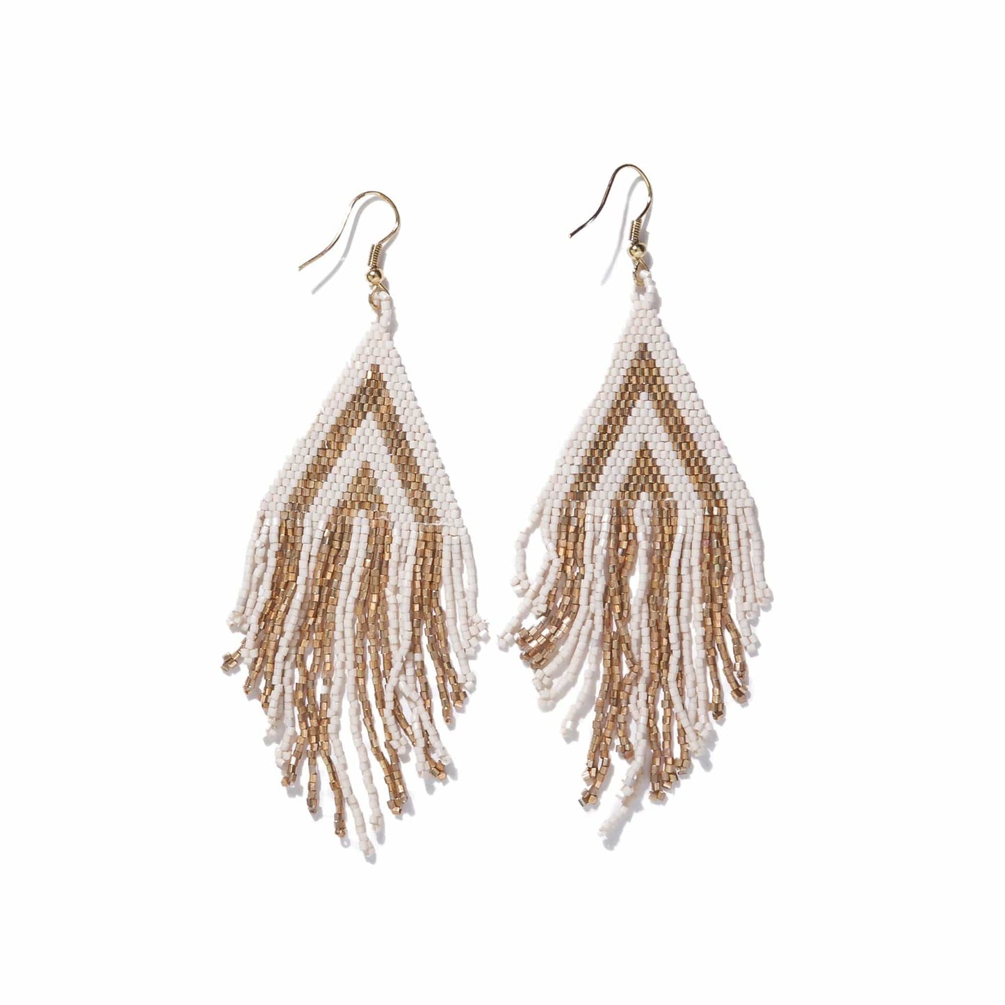 Load image into Gallery viewer, Gold And Ivory Stripe Fringe Earrings earring
