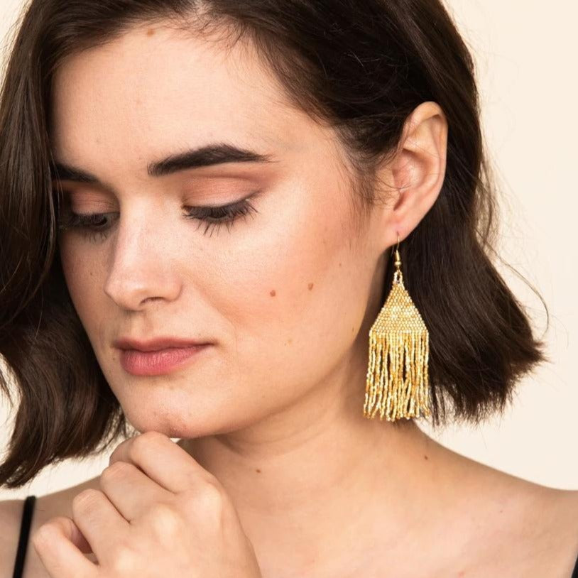 Load image into Gallery viewer, Gold Luxe Petite Fringe Earrings earring
