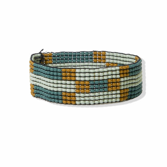 Load image into Gallery viewer, Green Mint Citron Check Stripe Small Stretch Bracelet bracelet
