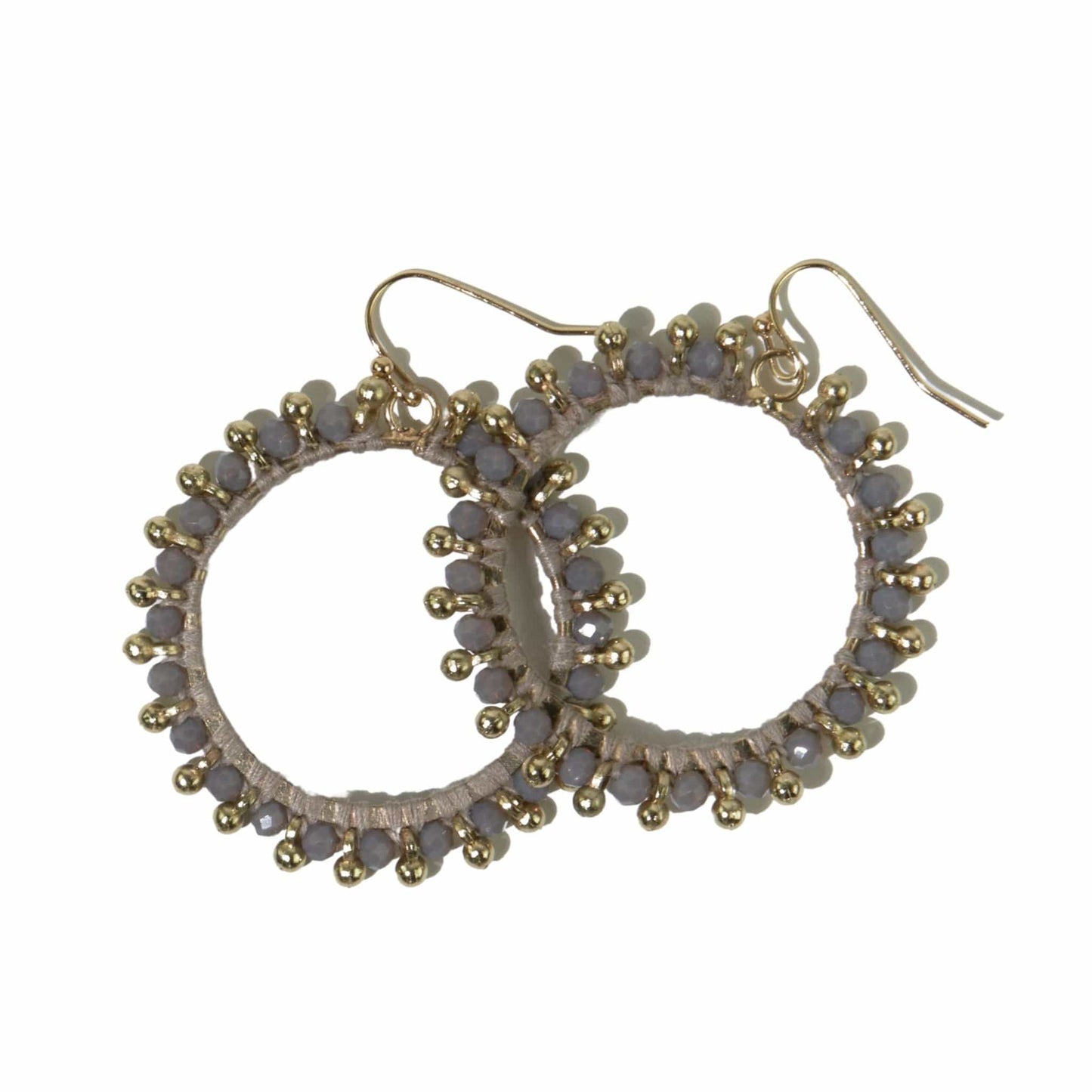 Grey Glass Brass Hoop Dangle Earrings earring
