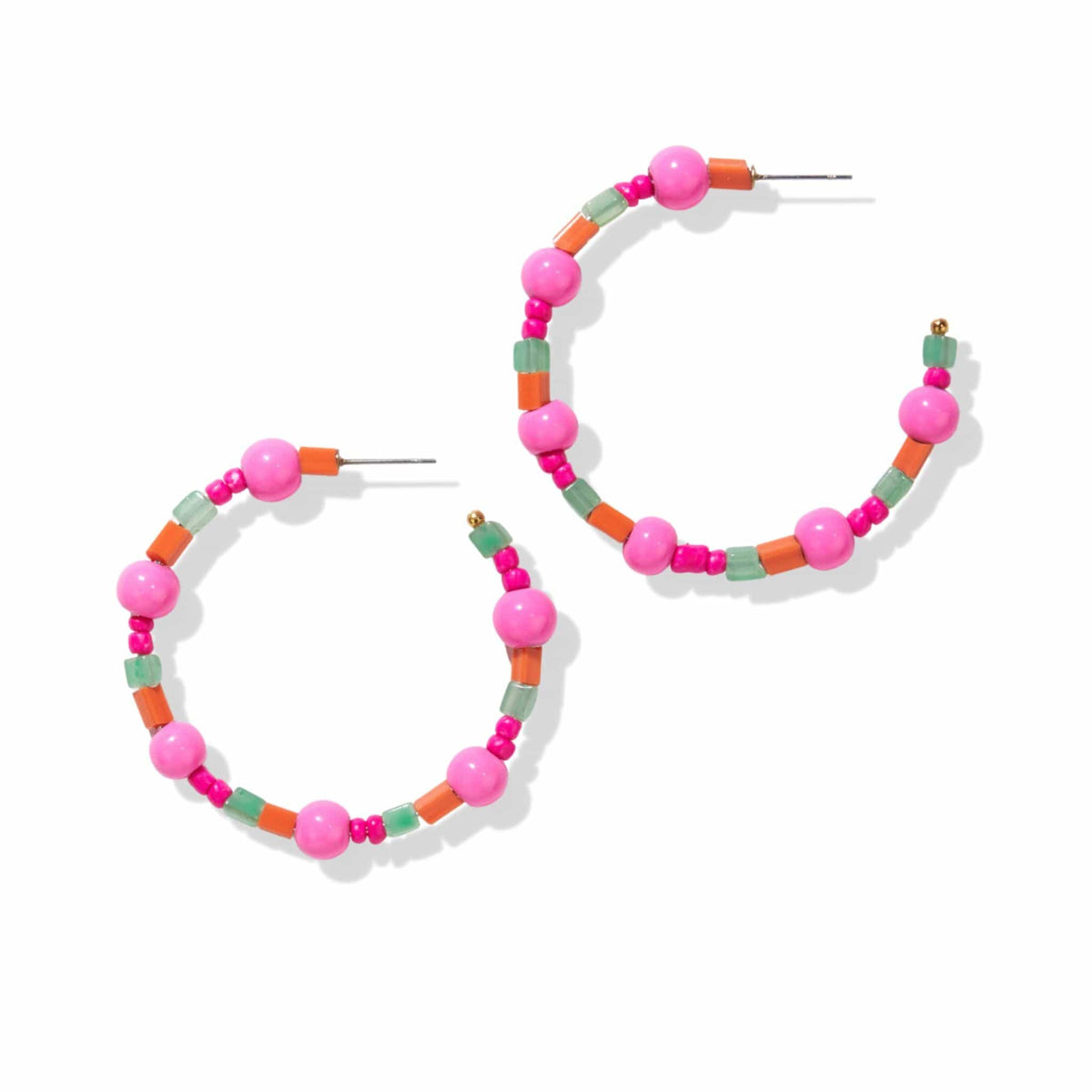Annie Mixed Beaded Hoop Earrings Hot Pink and Green – INK+ALLOY, LLC
