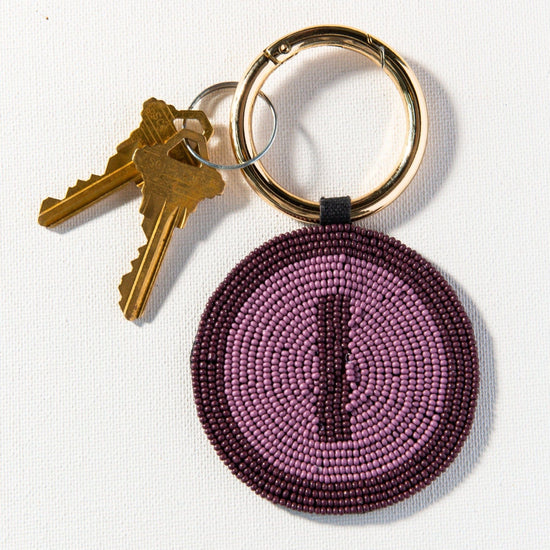 Load image into Gallery viewer, I Purple Monogram Seed Bead Key Ring key rings + bag accessories
