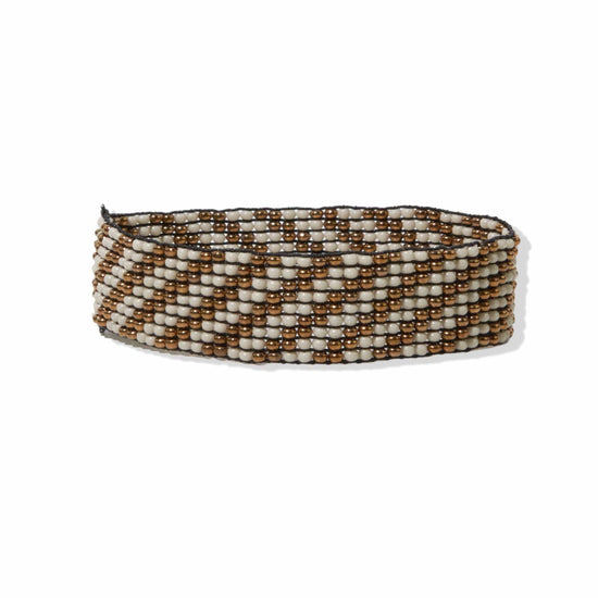 Ivory Gold Diagonal Stripe Small Stretch Bracelet bracelet