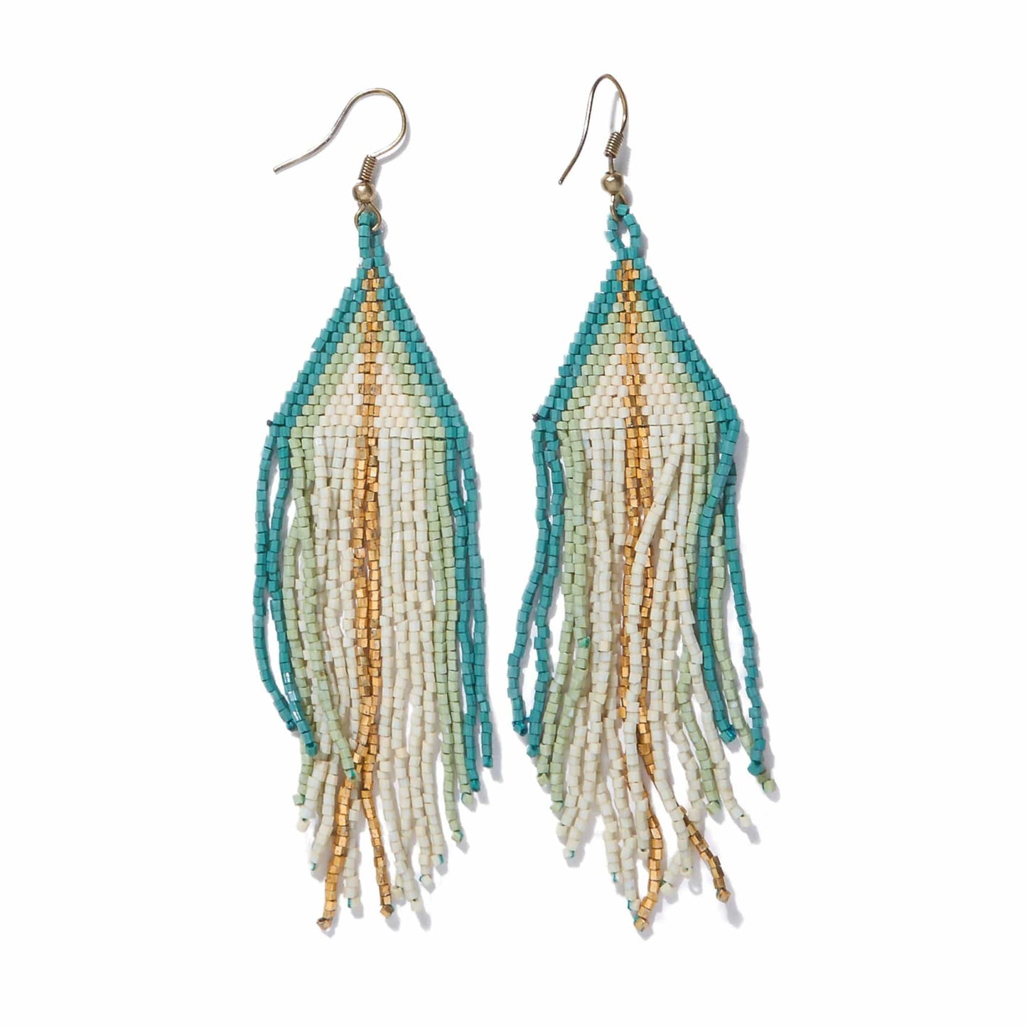 Ivory With Teal Mint Ombre Gold Luxe Stripe Fringe Earrings earring