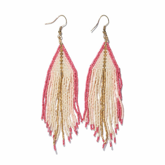 Load image into Gallery viewer, Ivory With Terracotta Blush Ombre Gold Luxe Stripe Fringe Earrings earring
