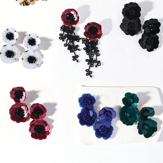 Load image into Gallery viewer, Lapis Double Flower Post Earrings earring
