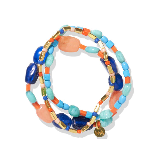 Load image into Gallery viewer, Lapis Orange Mix Trio Of Beaded Stretch Bracelets Bracelet
