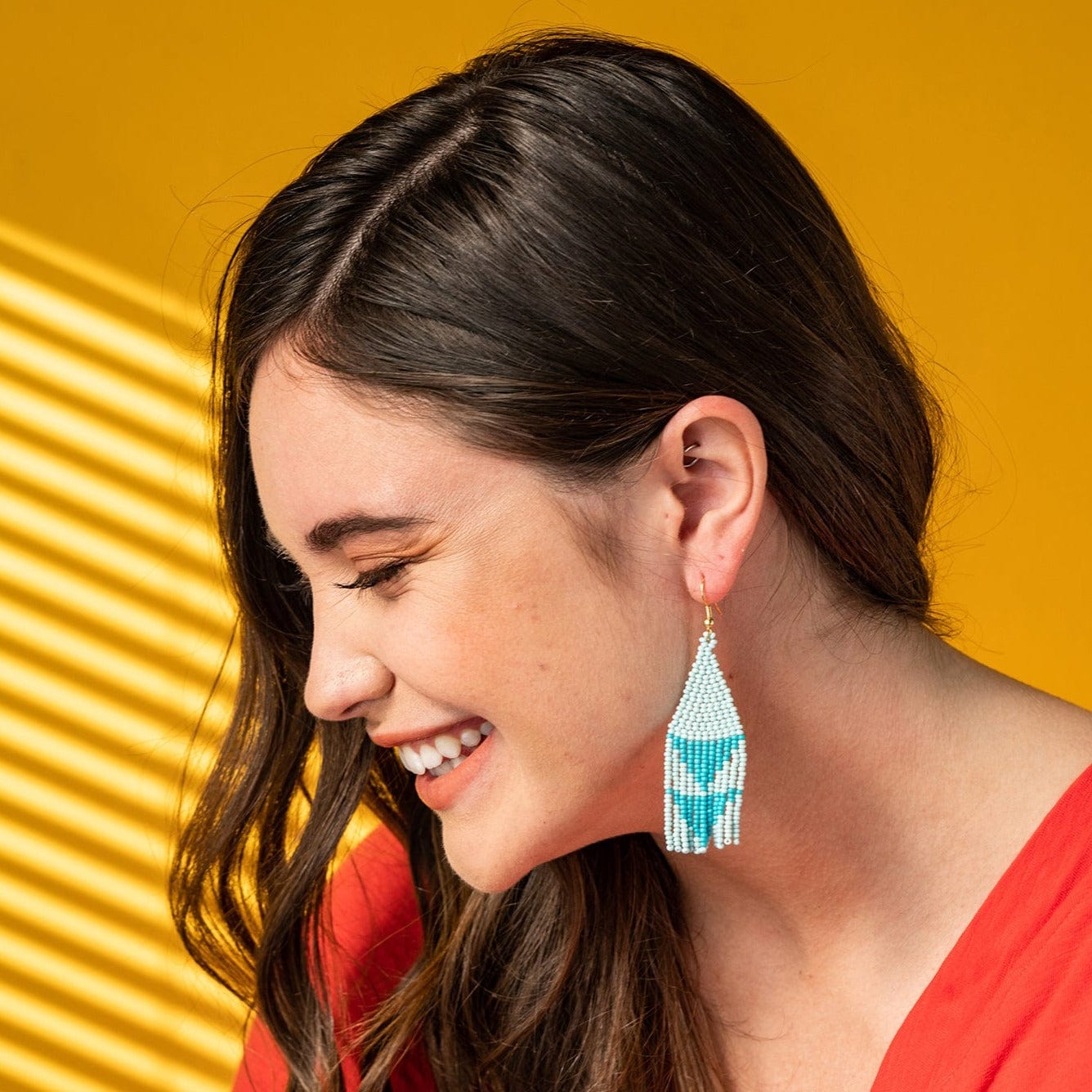 Light Blue With Turquoise Triangles Earringss Earrings
