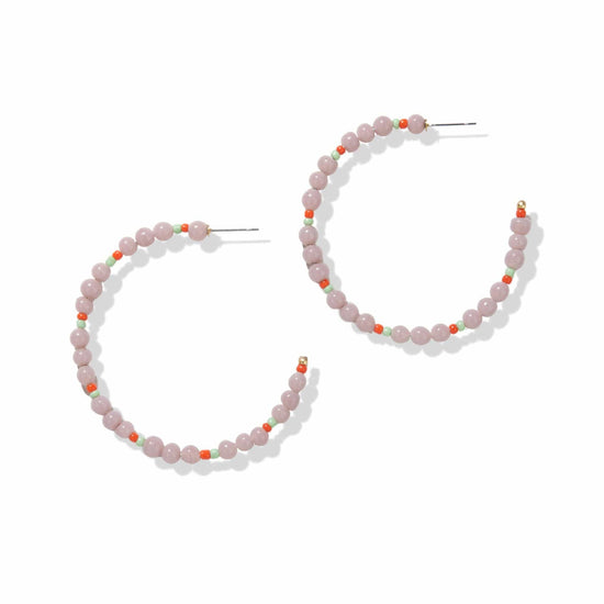 Lilac Glass Bead Hoop Post Earringss Earrings