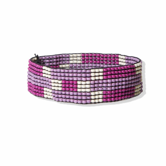 Lilac Maroon Ivory Check Stripe Small Stretch Bracelet bracelet