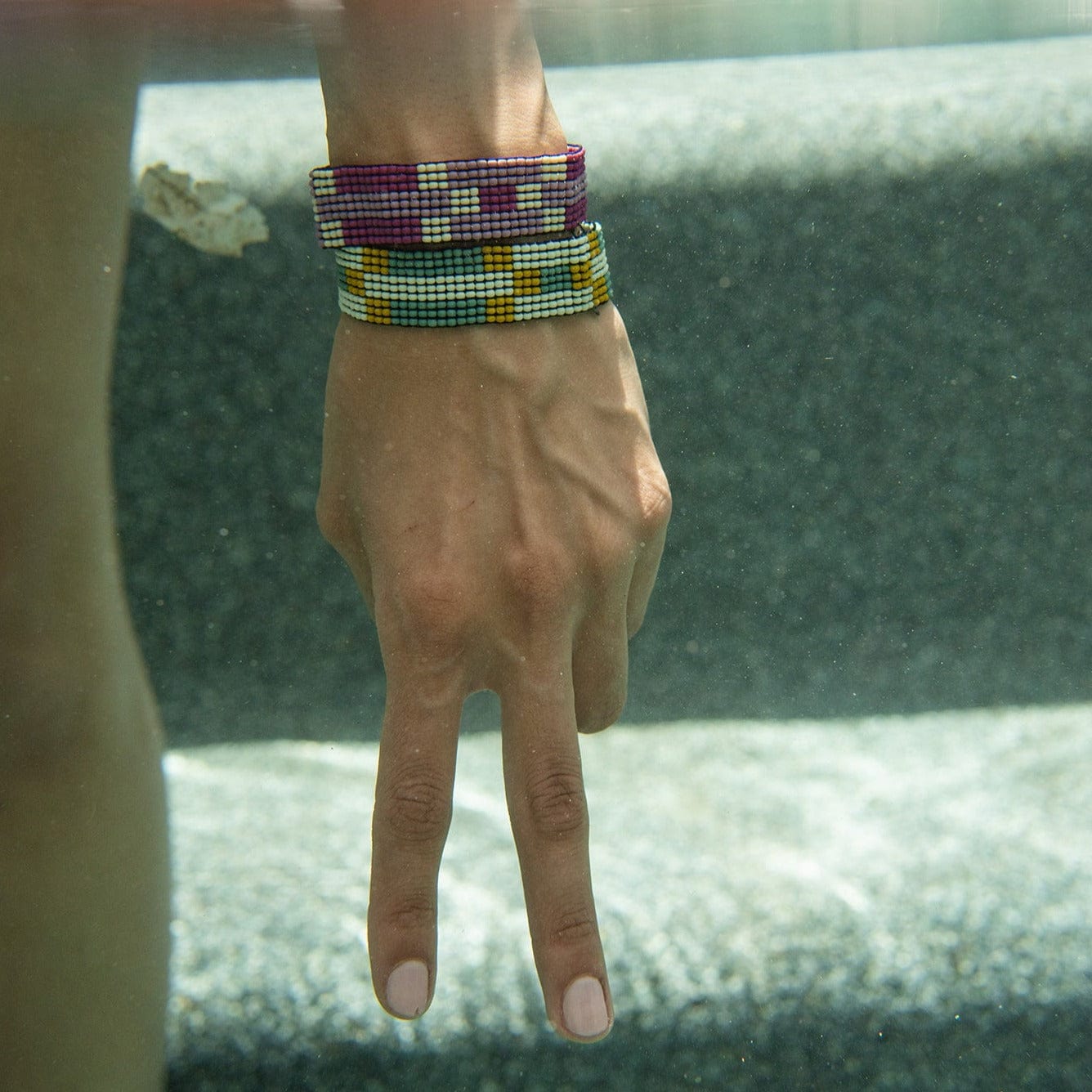 Lilac Maroon Ivory Check Stripe Small Stretch Bracelet bracelet