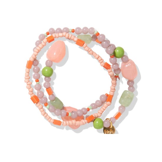 Lilac Pink Mix Trio Of Beaded Stretch Bracelets Bracelet