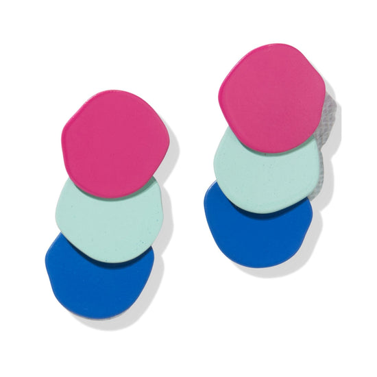 Magenta Mint And Teal Triple Organic Circle Post Earringss Earrings
