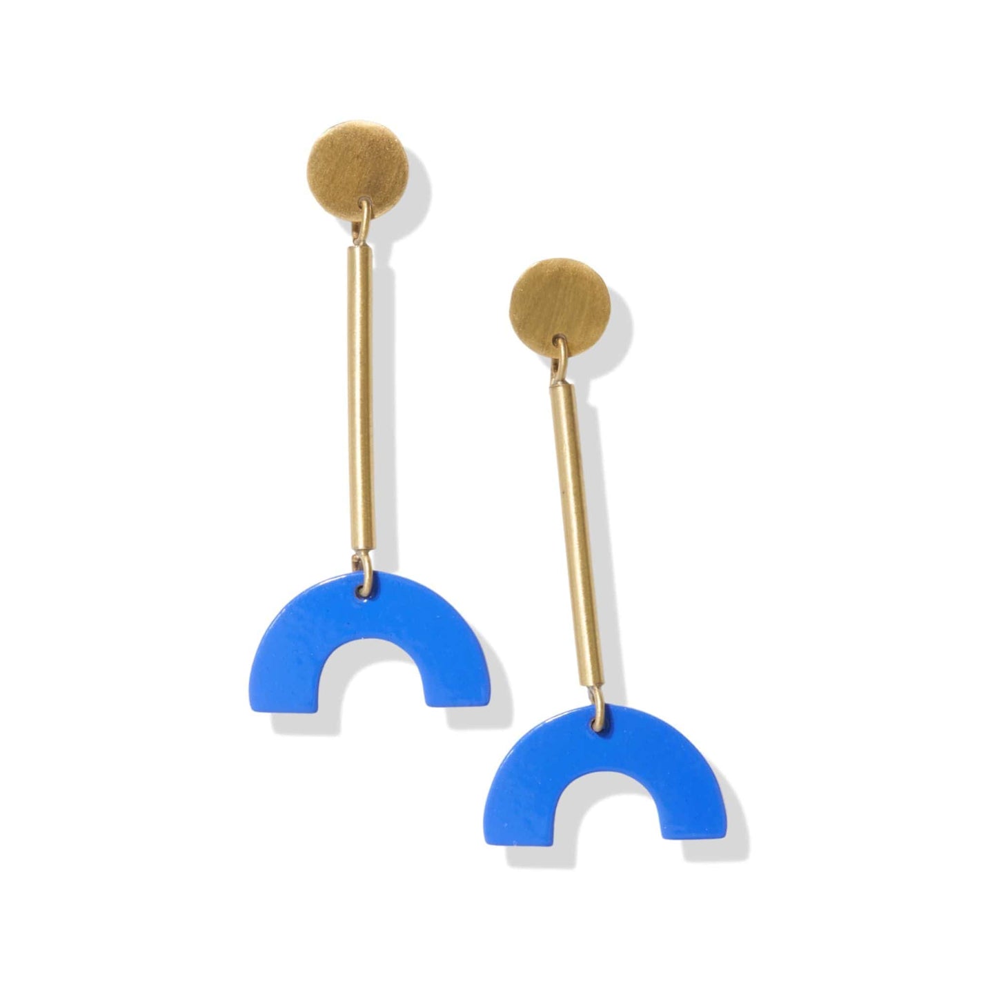 Load image into Gallery viewer, Matte Brass Post Stick To Cobalt Arch Earringss Earrings
