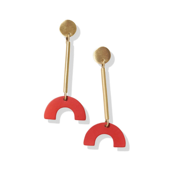 Matte Brass Post Stick To Red Arch Earringss Earrings