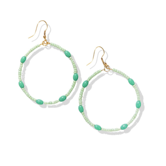 Mint Green Glass Bead Hoop Dangle Earringss Earrings