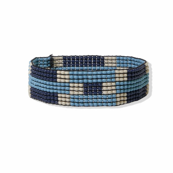 Navy Light Blue Ivory Check Stripe Small Stretch Bracelet bracelet