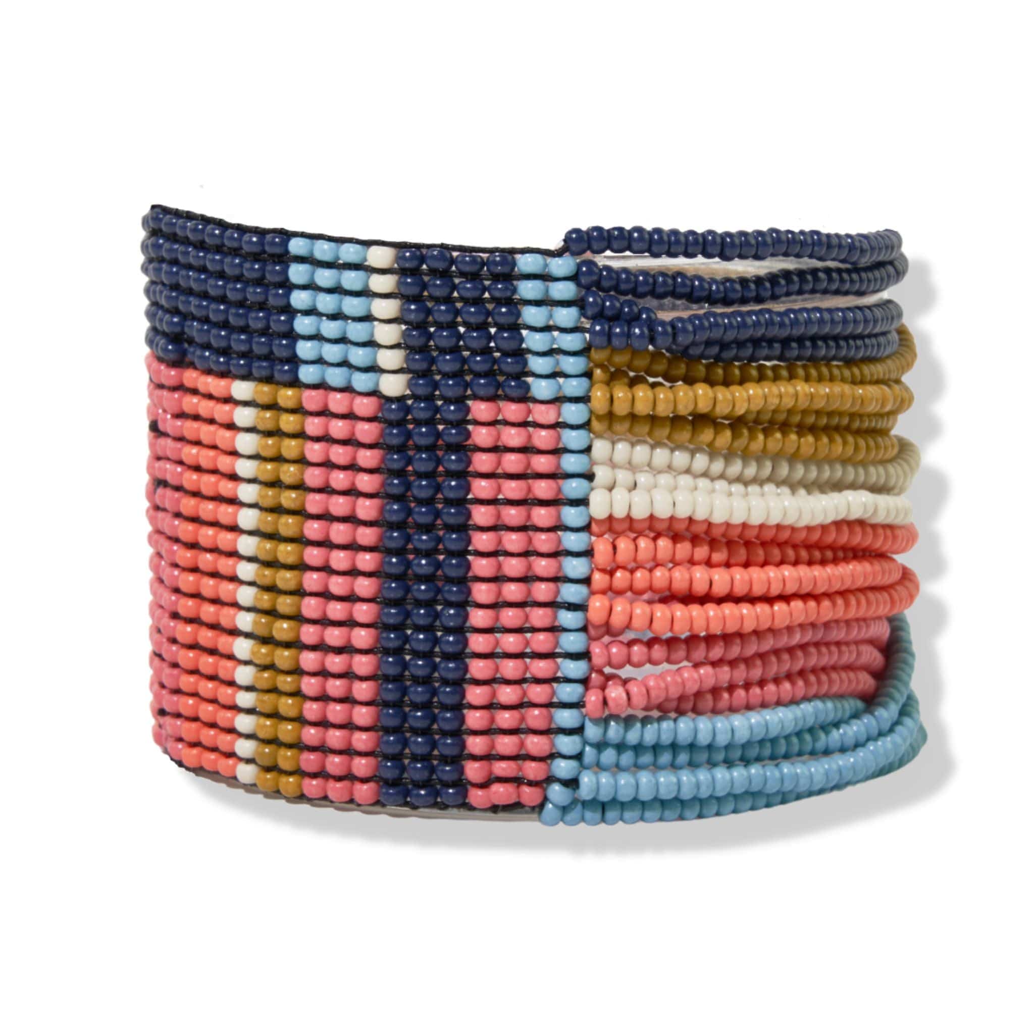 – Olive LLC INK+ALLOY, Stretch Beaded Muted Rainbow Bracelet Checkered