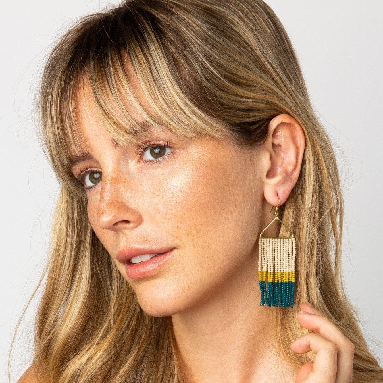 Load image into Gallery viewer, Peacock Citron Ivory Fringe Earrings earring
